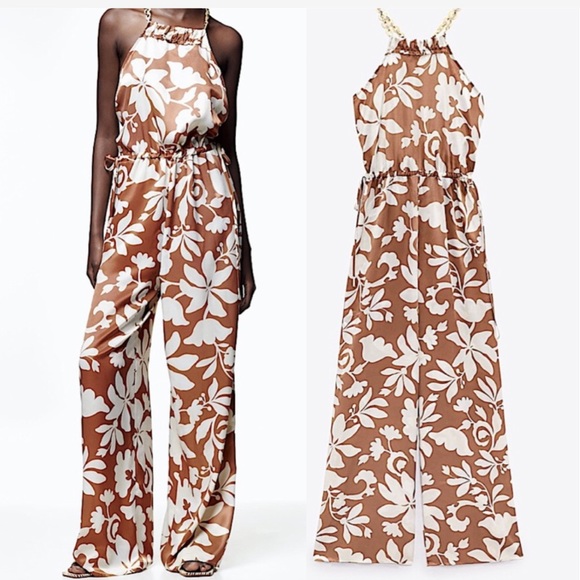 🆕 Zara Halter Jumpsuit with Chain Details in Neckline. Size Small - Picture 2 of 10